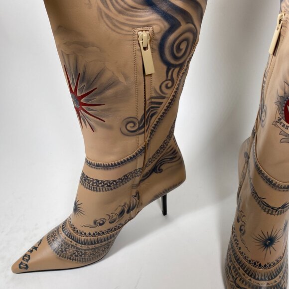 Jimmy Choo x Jean Paul Gaultier Tan Leather 'Tattoo' Over the knee Boots - Picture 7 of 10